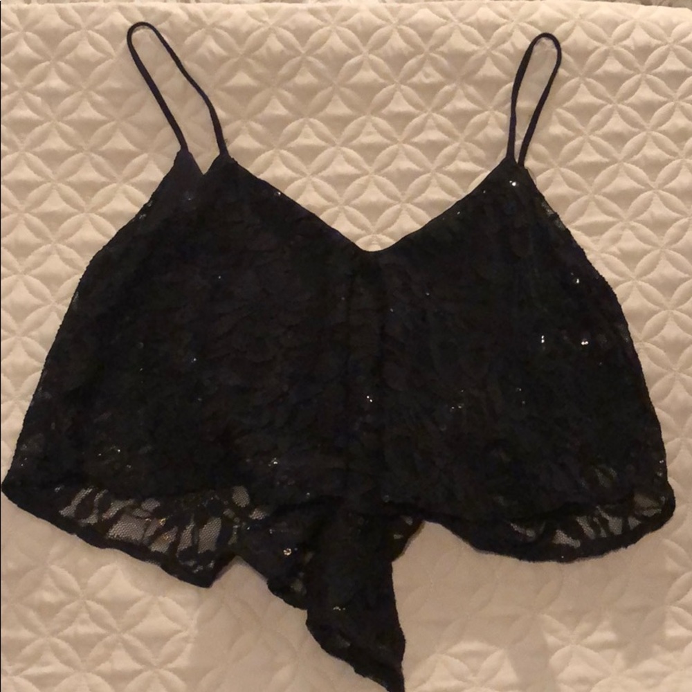 Lace sequin black crop top size Small